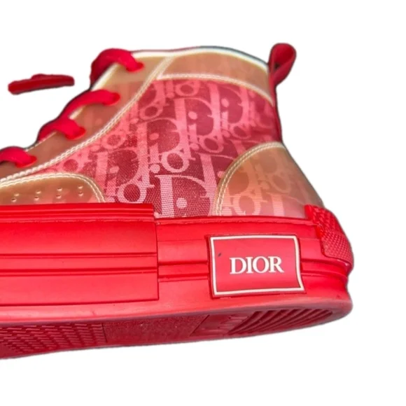 Dior Technical Canvas Oblique B23 Red High Top Sneakers EU 46 US Men's Size 12 - Picture 5 of 10